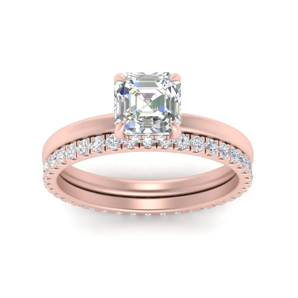 0.50 To 5 Carat Eternity Wedding Band Hidden Halo  Lab Diamond Ring With 14K Gold