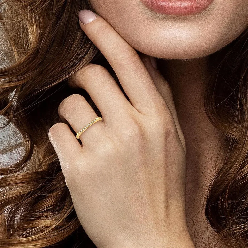 10K Yellow Gold Bar Top Diamond Stackable Ring