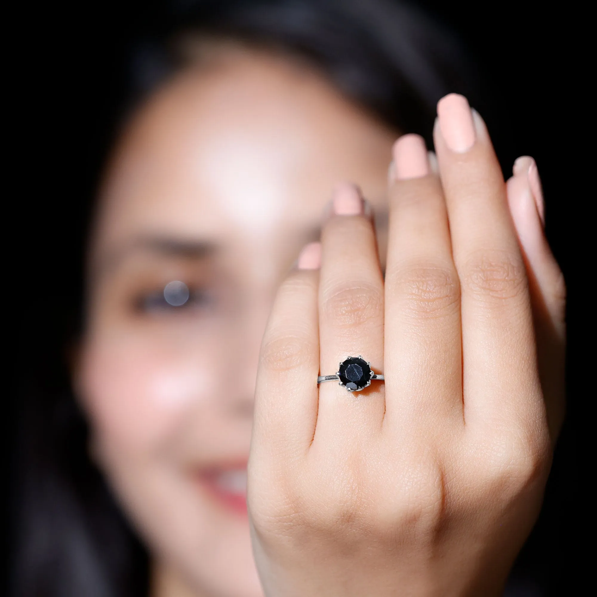 1.25 CT Real Black Onyx Solitaire Ring in Lotus Basket Setting