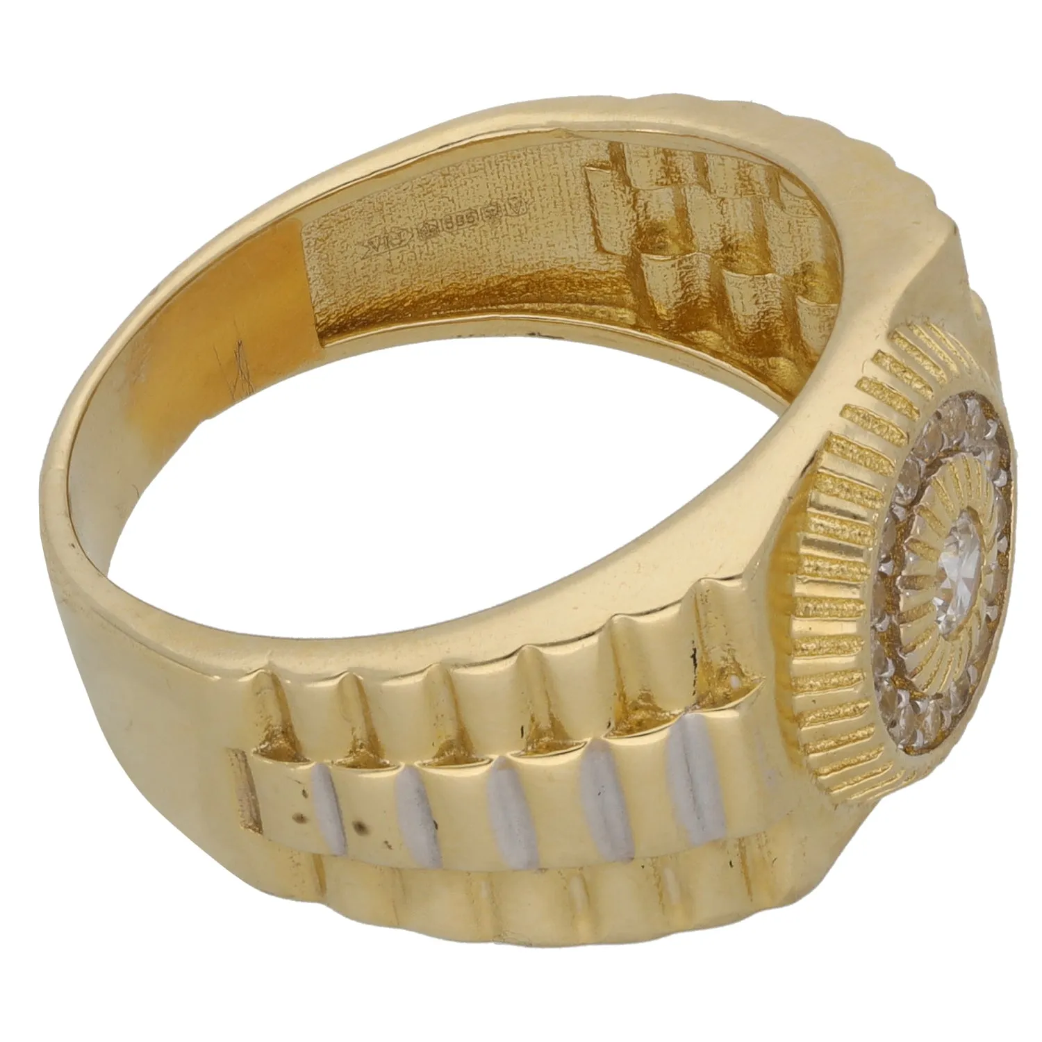 14ct Gold Cubic Zirconia Patterned Signet Ring Size U
