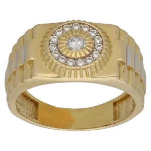14ct Gold Cubic Zirconia Patterned Signet Ring Size U