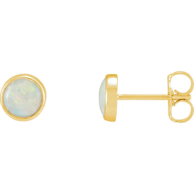 14k Gold 5mm Round Genuine Australian Opal Bezel Earrings