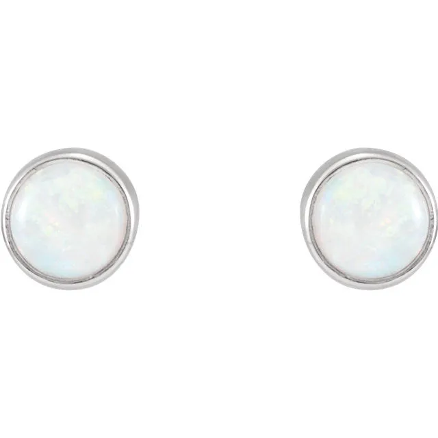 14k Gold 5mm Round Genuine Australian Opal Bezel Earrings