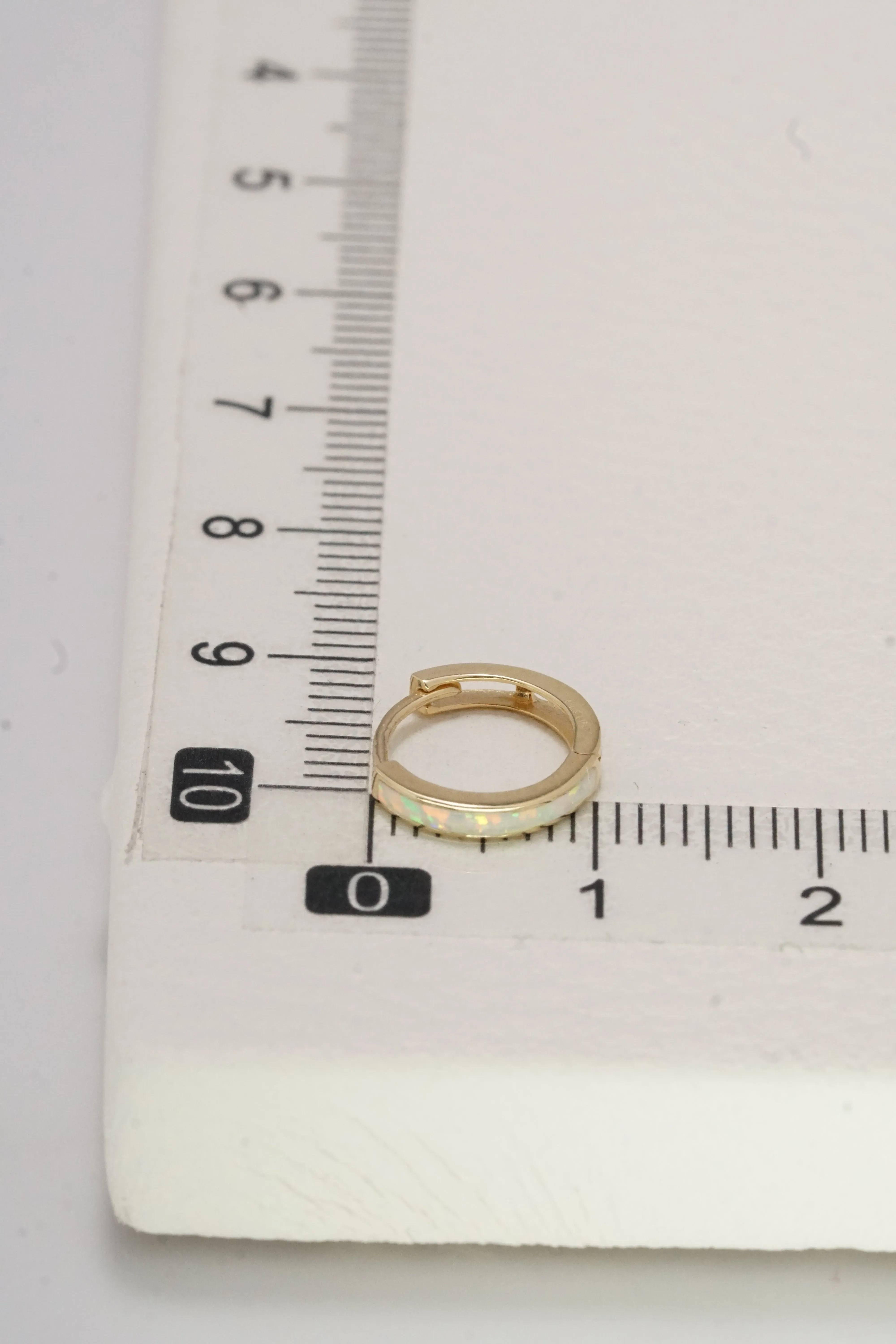 14K Solid Yellow Gold 11MM Opal Stone Hoop Earring