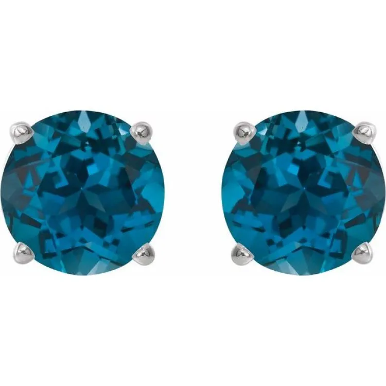 14K White 7 mm Natural London Blue Topaz Stud Earrings