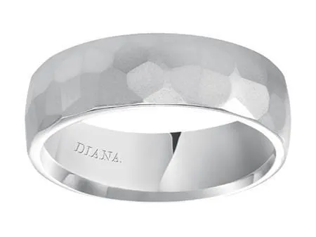 14K White Gold Dome Hammered Band