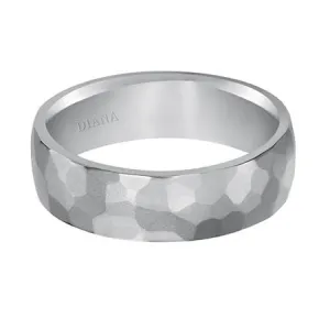 14K White Gold Dome Hammered Band