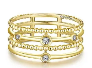 14K Yellow Gold Bezel Set Diamond Station Layered Ring
