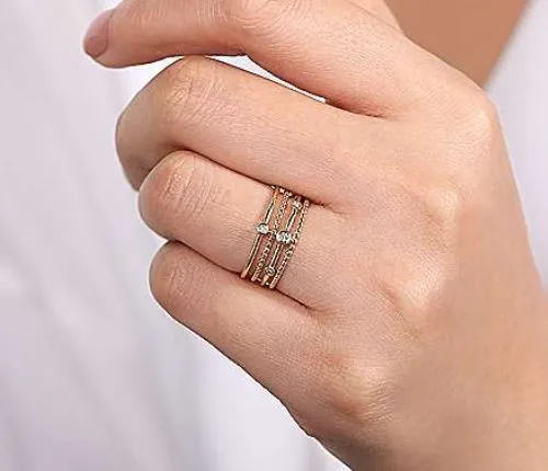 14K Yellow Gold Bezel Set Diamond Station Layered Ring