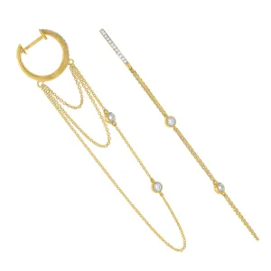 14k Yellow Gold Chain Diamond Dangle Hoop Earrings (I8868)