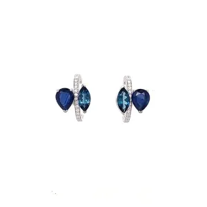 18k Amazonia (cocar) White Gold Earring With 0.35 Cts Vs-Gh Diamonds  And Topaz And Sapphire