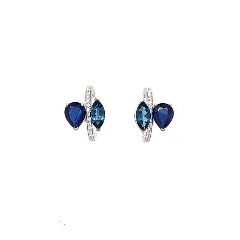 18k Amazonia (cocar) White Gold Earring With 0.35 Cts Vs-Gh Diamonds  And Topaz And Sapphire