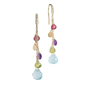 18K Yellow Gold Diamond and Mixed Gemstone Medium Drop Earrings