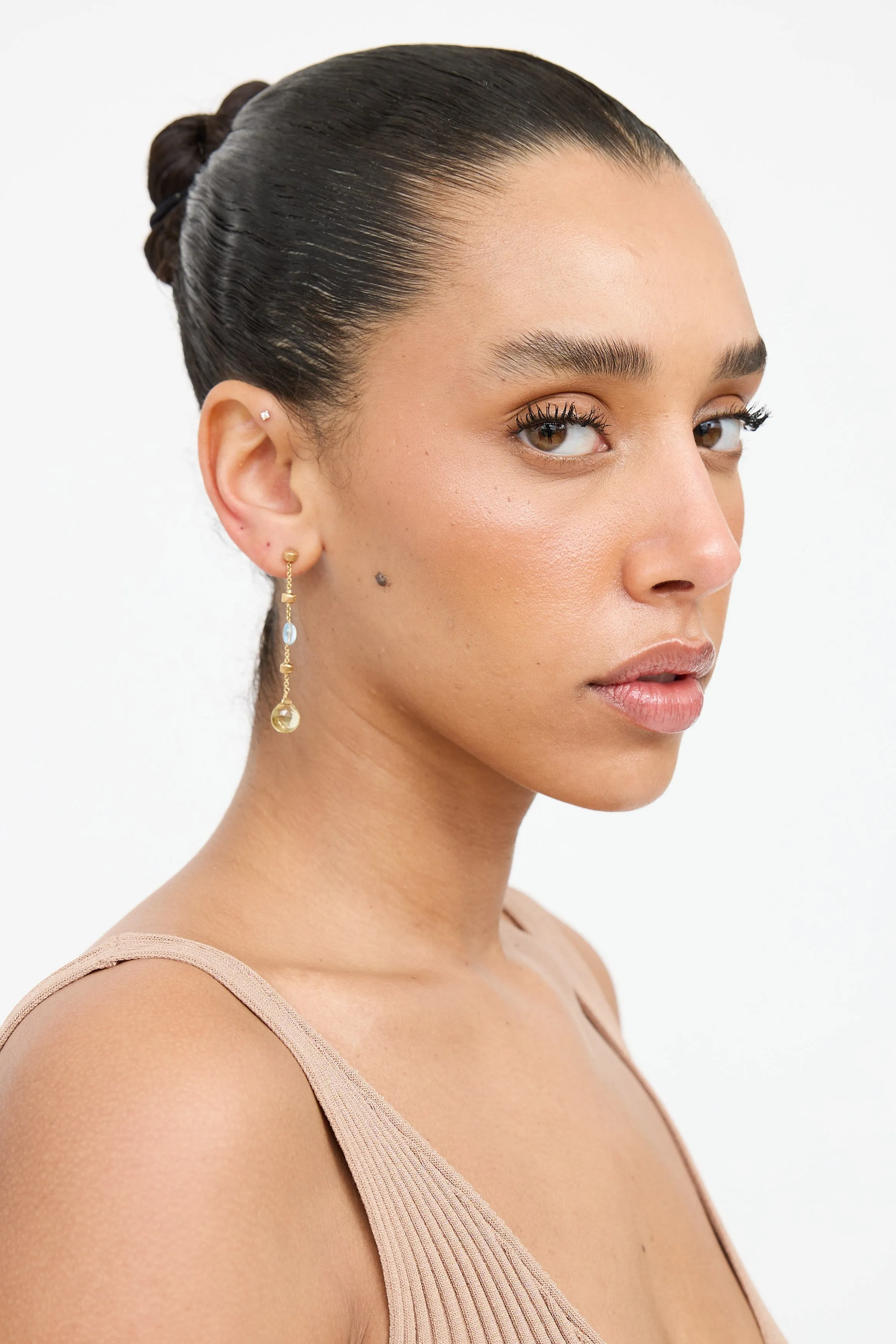 18K Yellow Gold Topaz & Citrine Drop Earrings