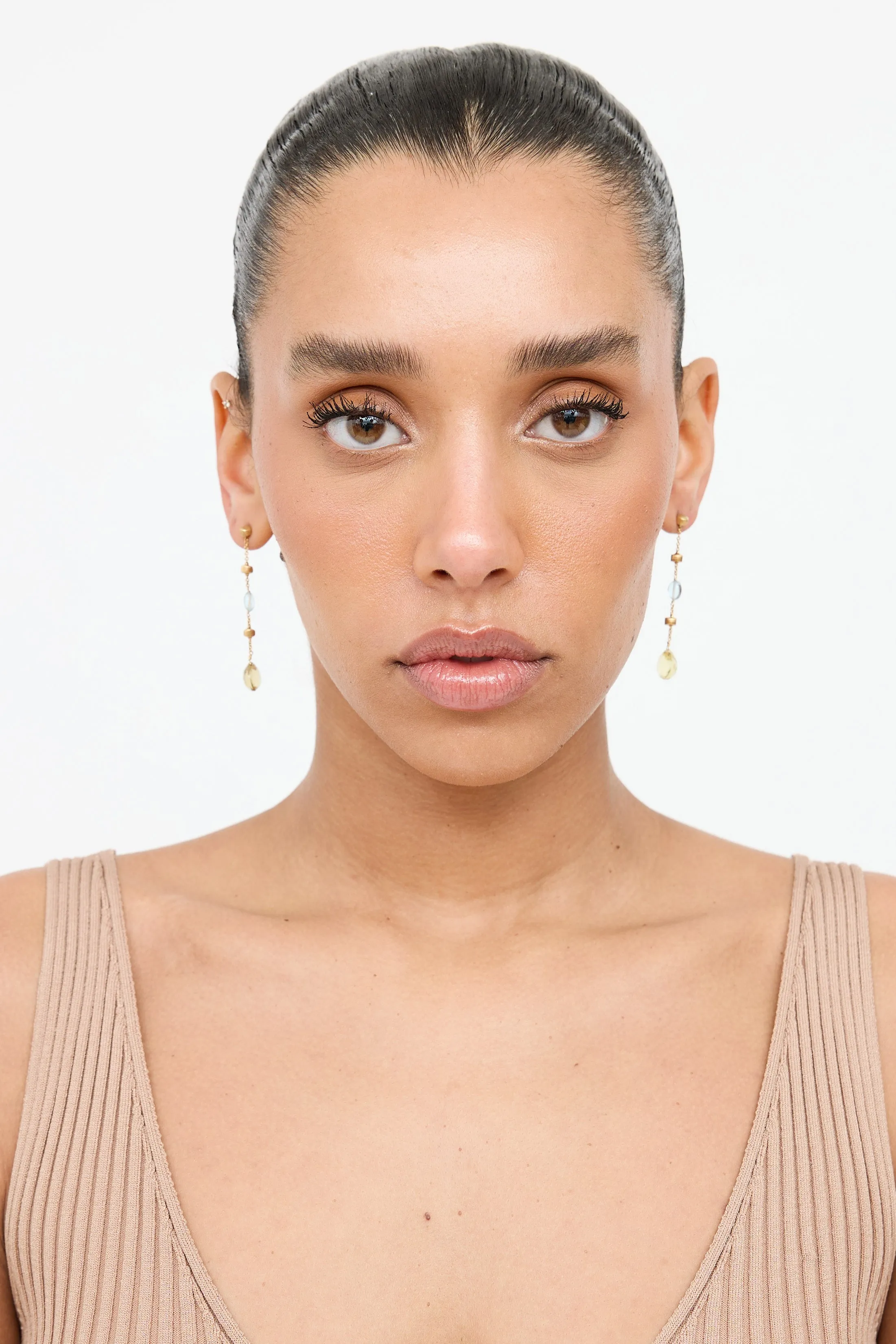 18K Yellow Gold Topaz & Citrine Drop Earrings