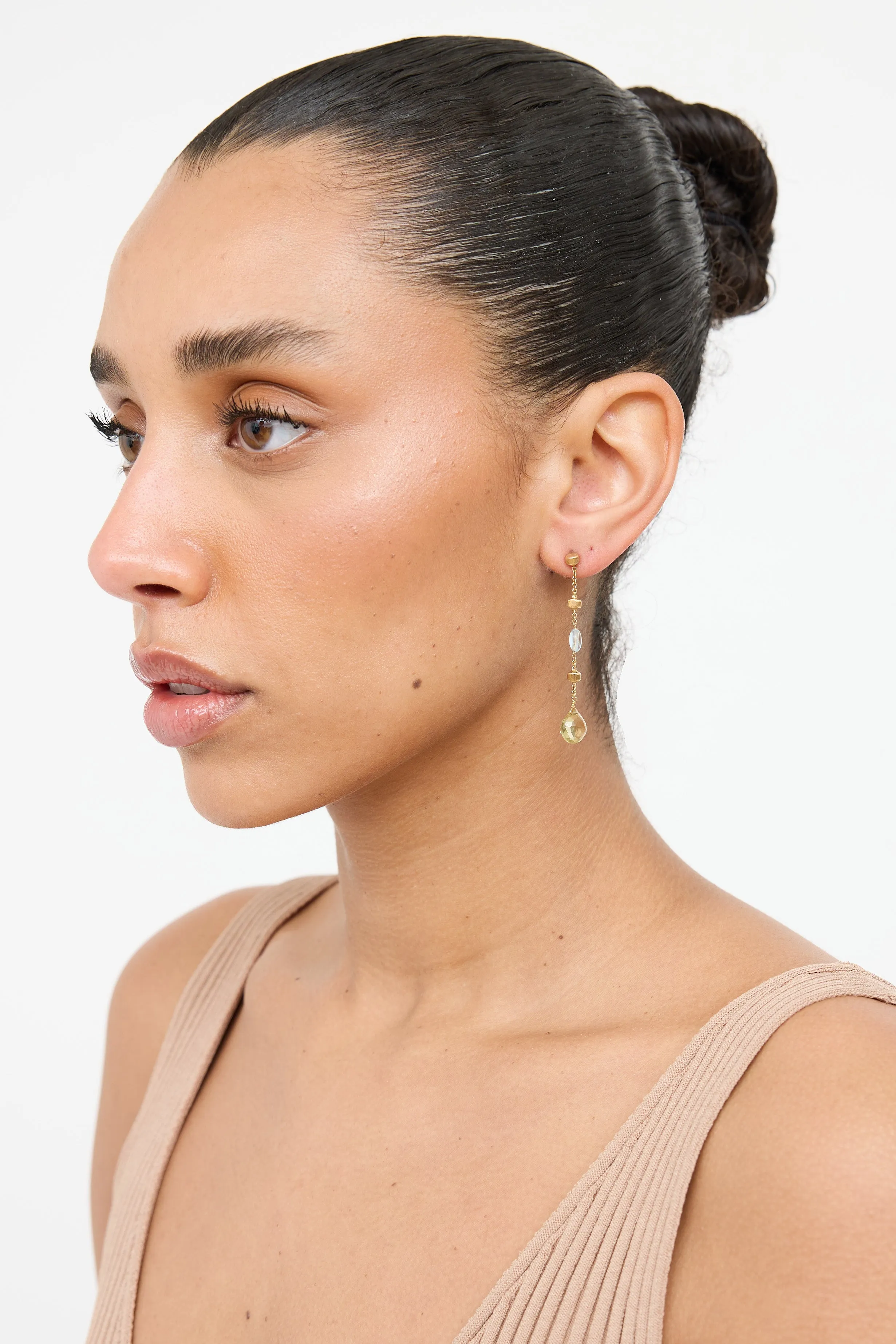 18K Yellow Gold Topaz & Citrine Drop Earrings