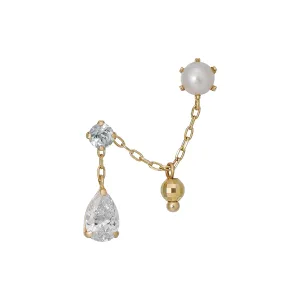 18K/10K Sky Blue Topaz Double Piercing Chain Earrings (Yellow Gold)