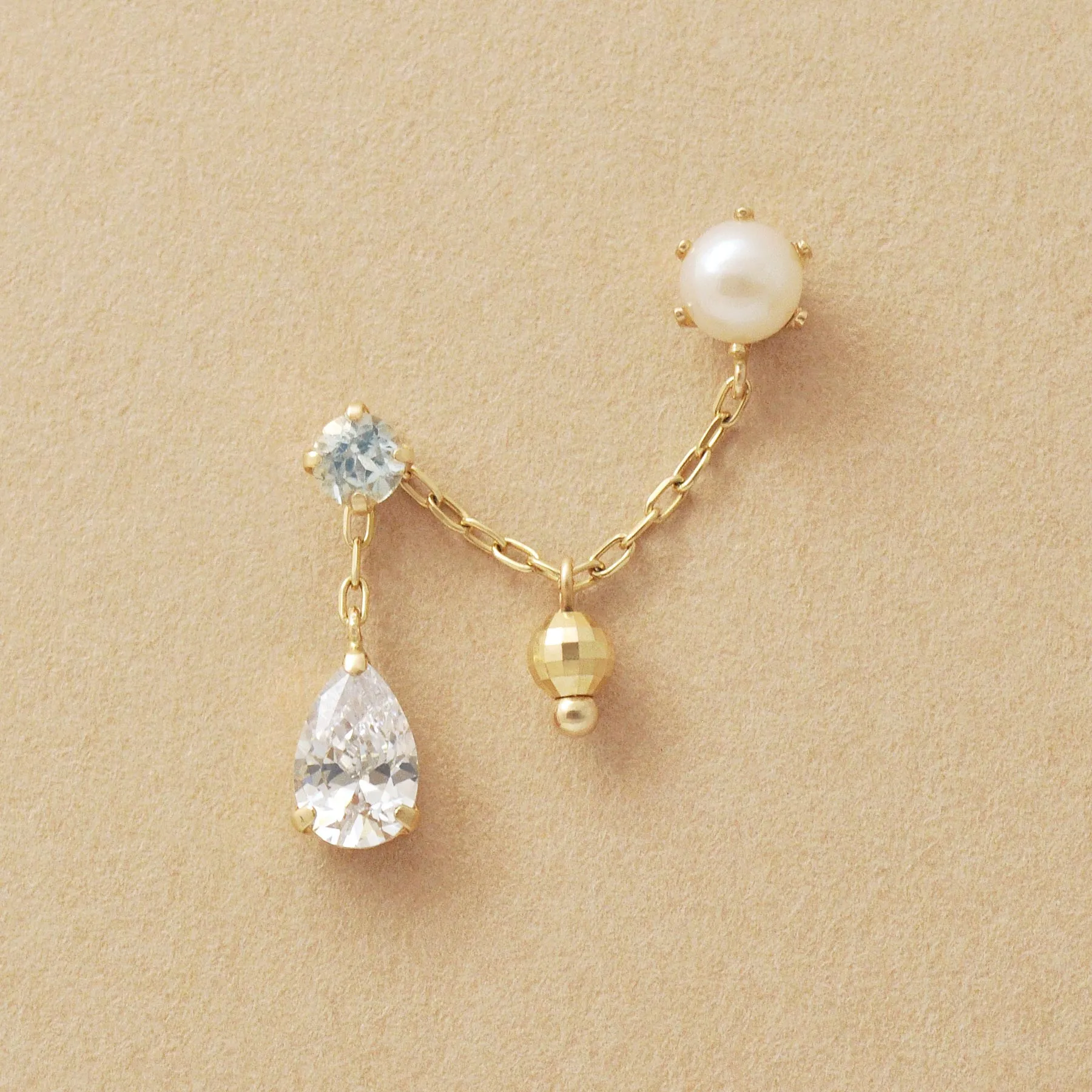 18K/10K Sky Blue Topaz Double Piercing Chain Earrings (Yellow Gold)