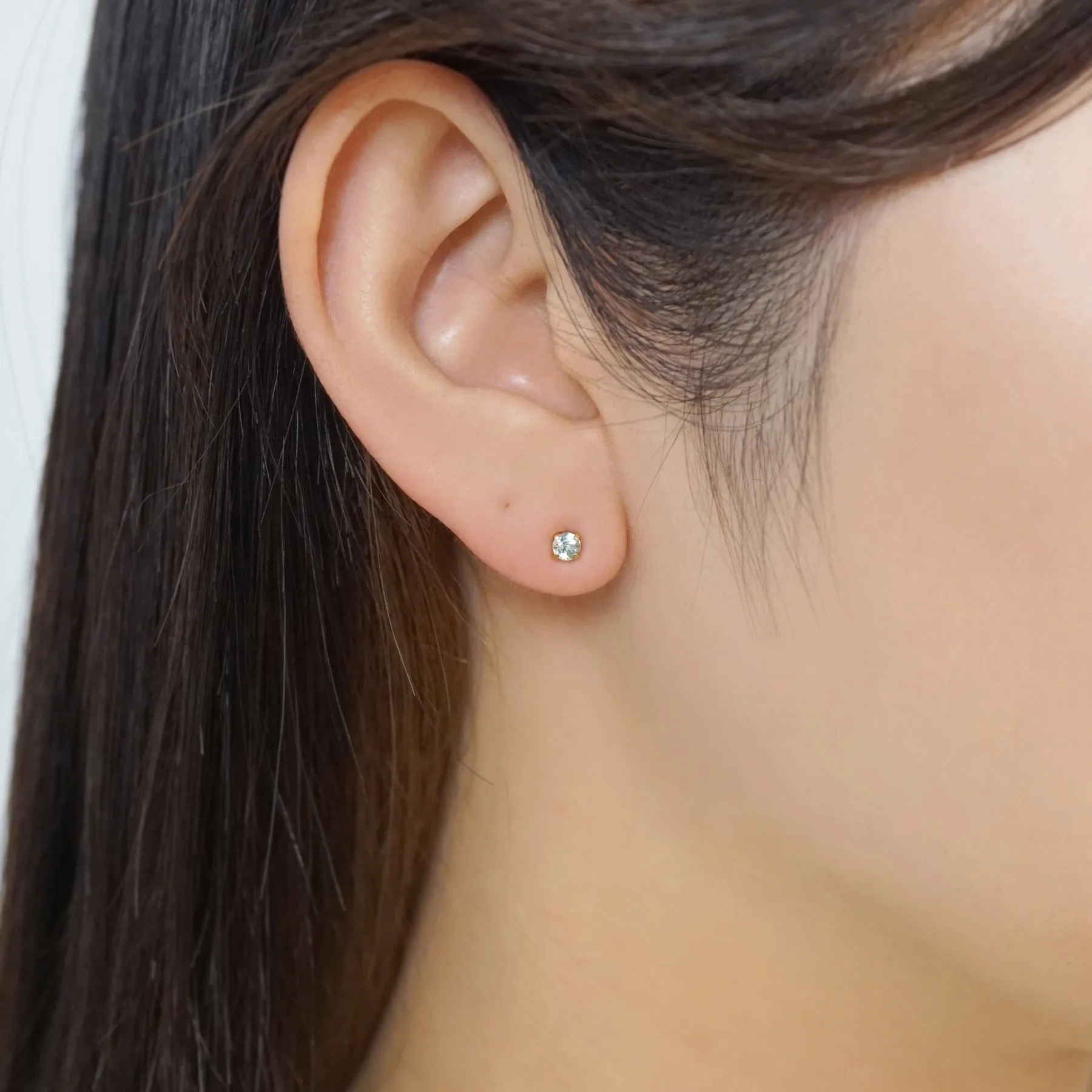 18K/10K Sky Blue Topaz Double Piercing Chain Earrings (Yellow Gold)