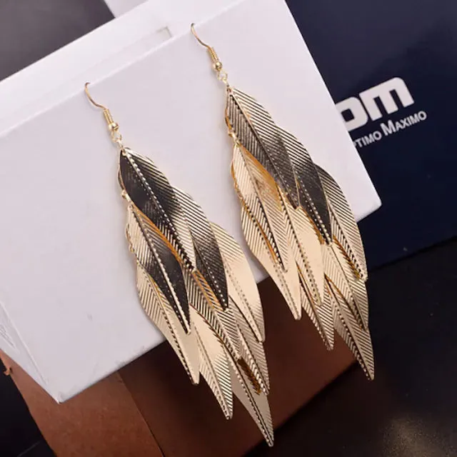 2-Pairs: Women's Alloy Leaf Drop Earrings