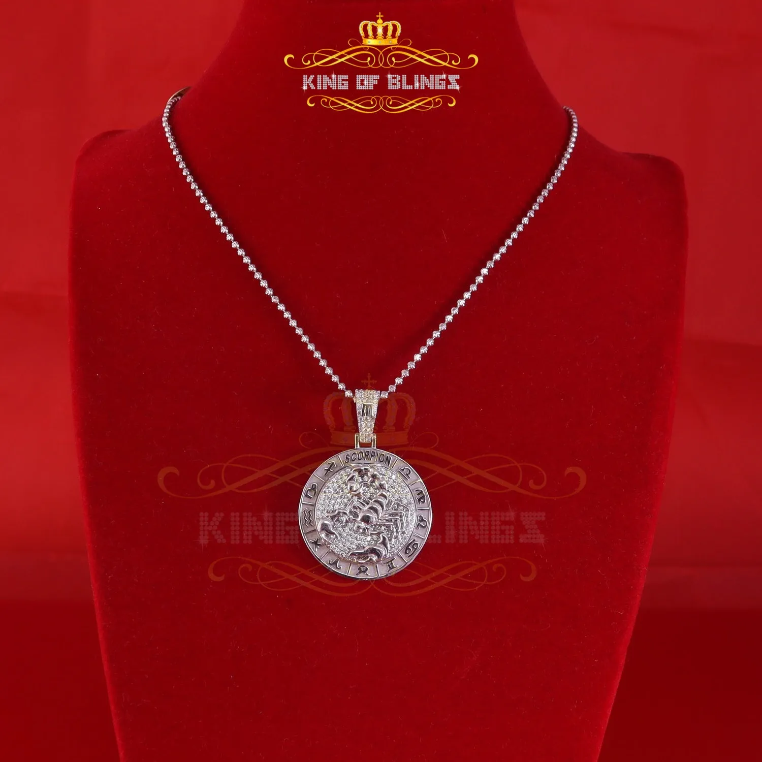 2.23ct Cubic Zirconia Sterling White Silver SCORPION Pendant For Men & Women