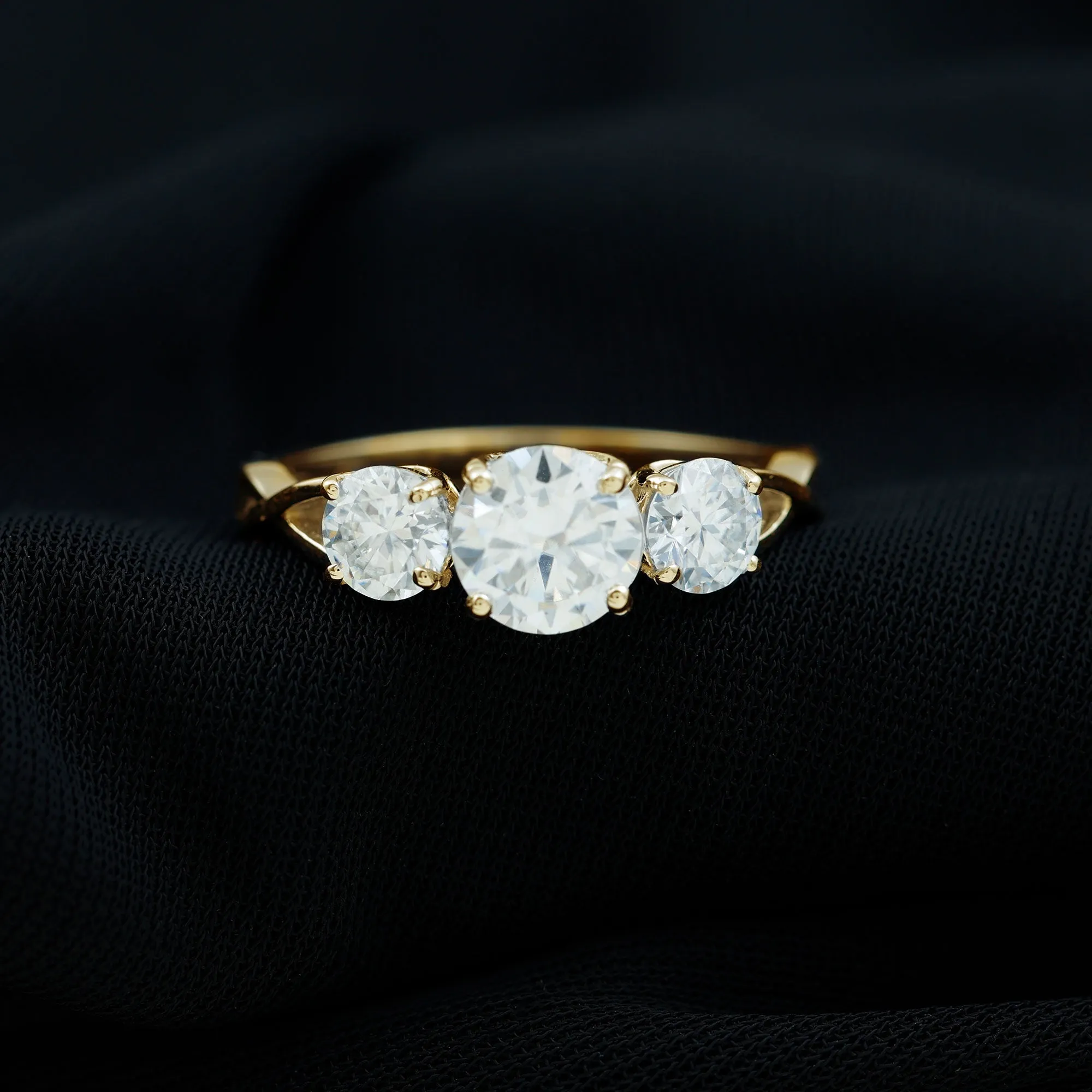 3 Stone Round Cubic Zirconia Crossover Engagement Ring