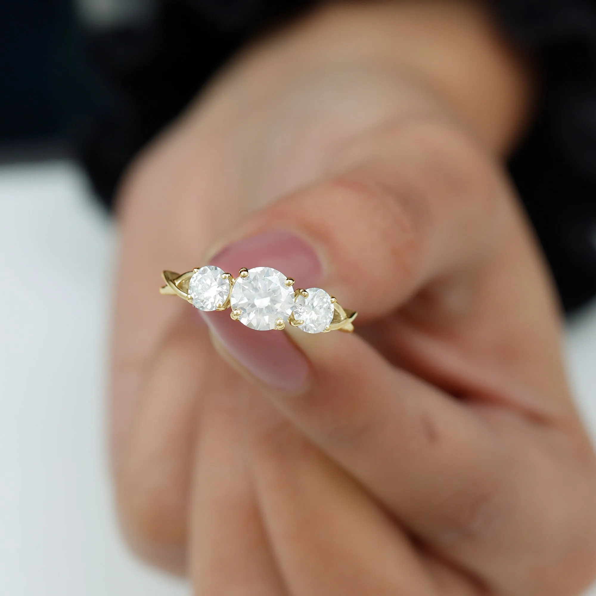 3 Stone Round Cubic Zirconia Crossover Engagement Ring