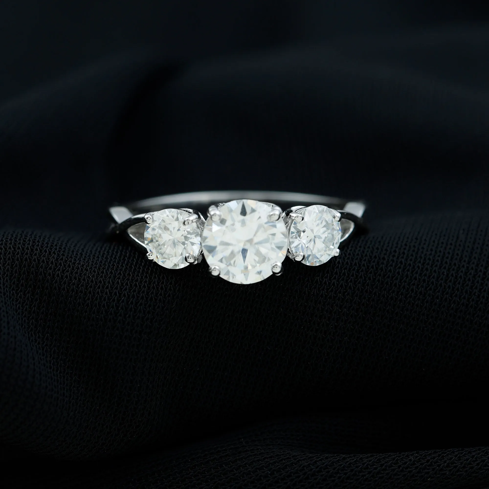 3 Stone Round Cubic Zirconia Crossover Engagement Ring