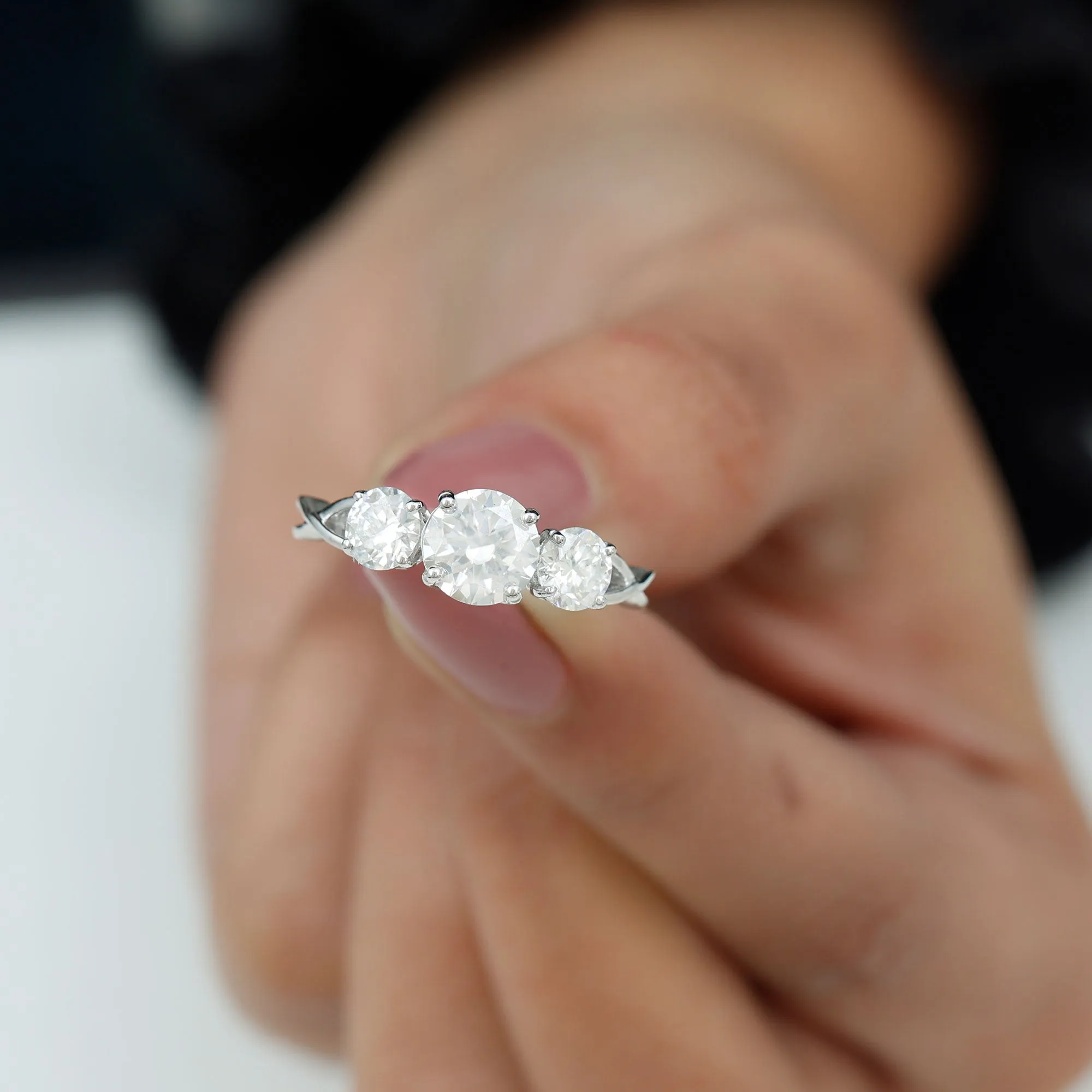 3 Stone Round Cubic Zirconia Crossover Engagement Ring