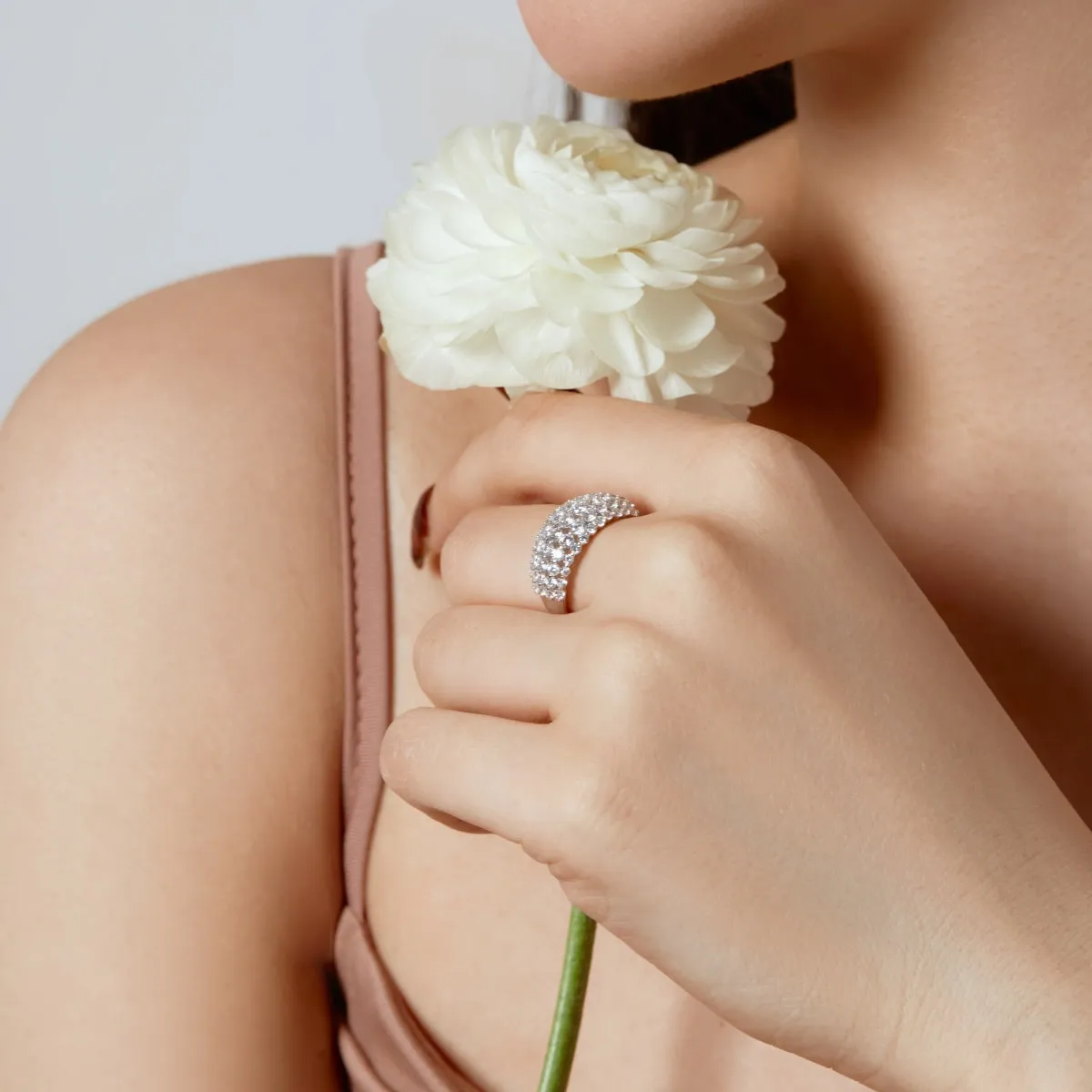 5 Row Wide Pave Dome Anniversary Ring