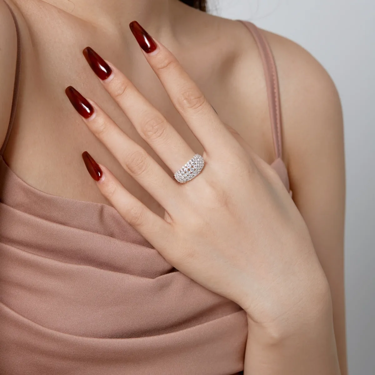 5 Row Wide Pave Dome Anniversary Ring