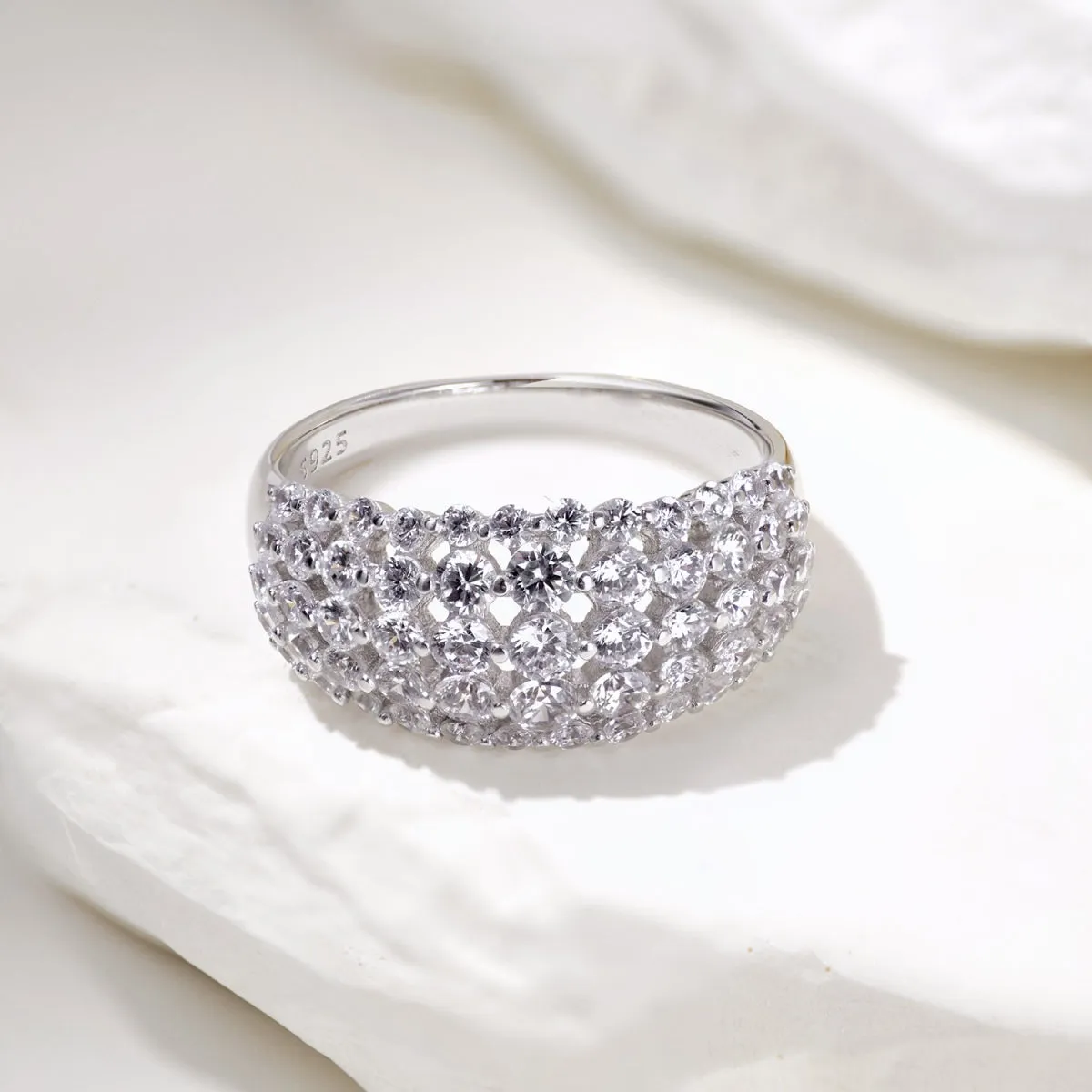 5 Row Wide Pave Dome Anniversary Ring