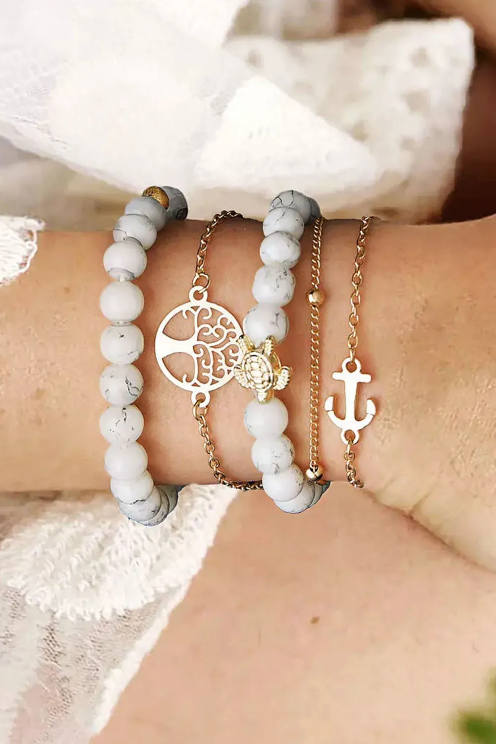 5Pcs Anchor Turtle Tree Of Life Beading Bracelet