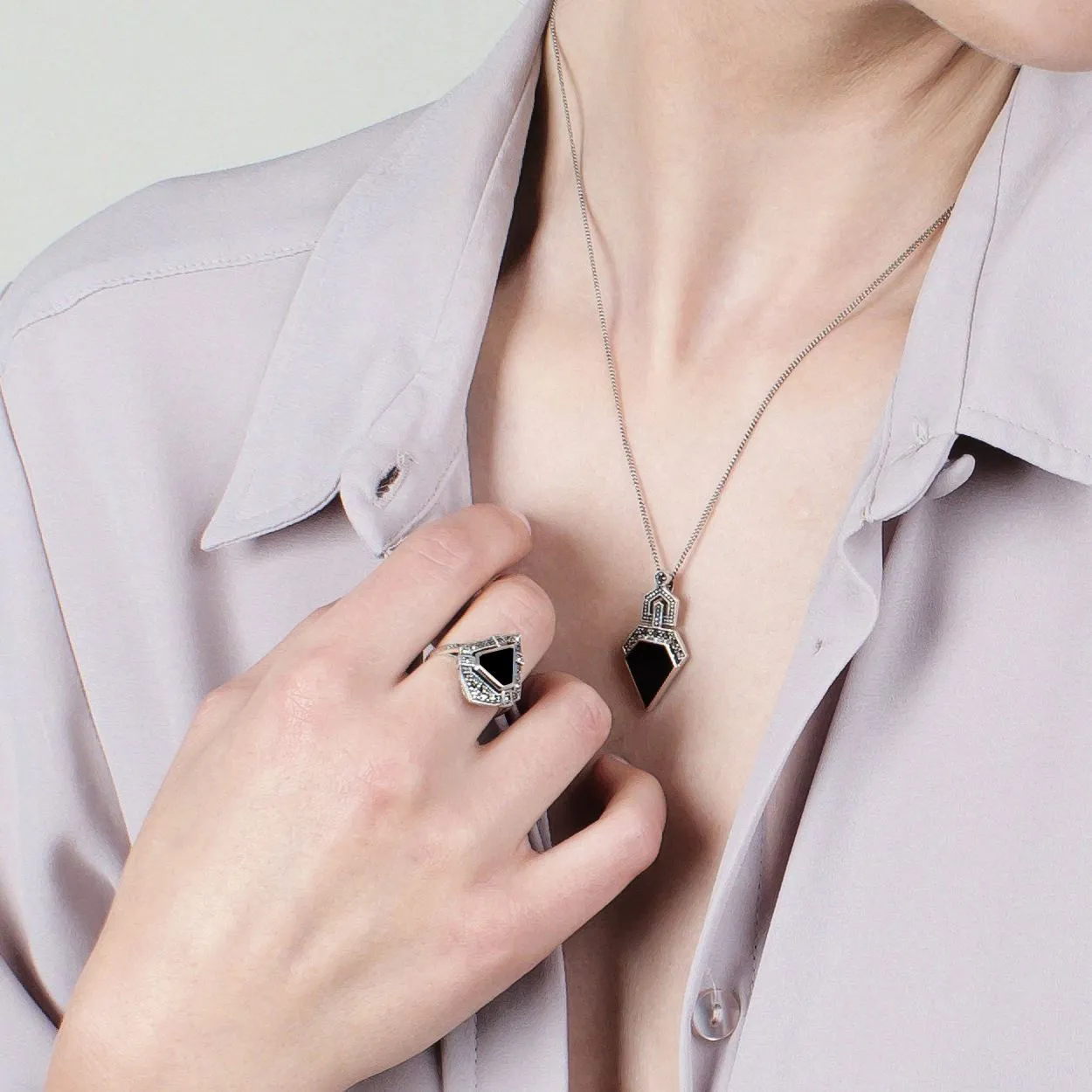 925er Sterlingsilber Markasit & Onyx Ringe
