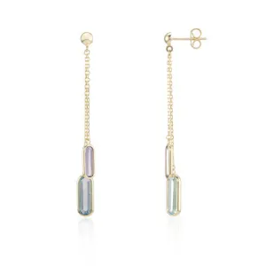 9ct Yellow Gold Lozenge Amethyst & Blue Topaz Lauret Earrings