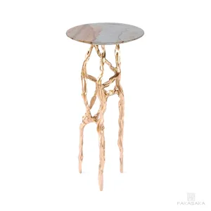 ALEXIA DRINK TABLE<br><br>BLUE MARE QUARTZITE<br>POLISHED BRONZE