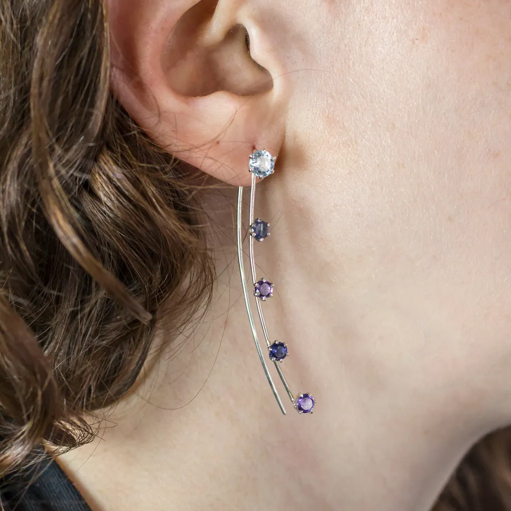Amethyst, Blue Topaz & Iolite Ear Climbers