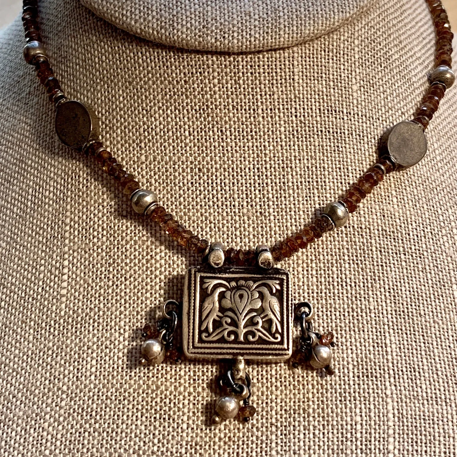 Andalusite & Silver Partridges Necklace by Ruth