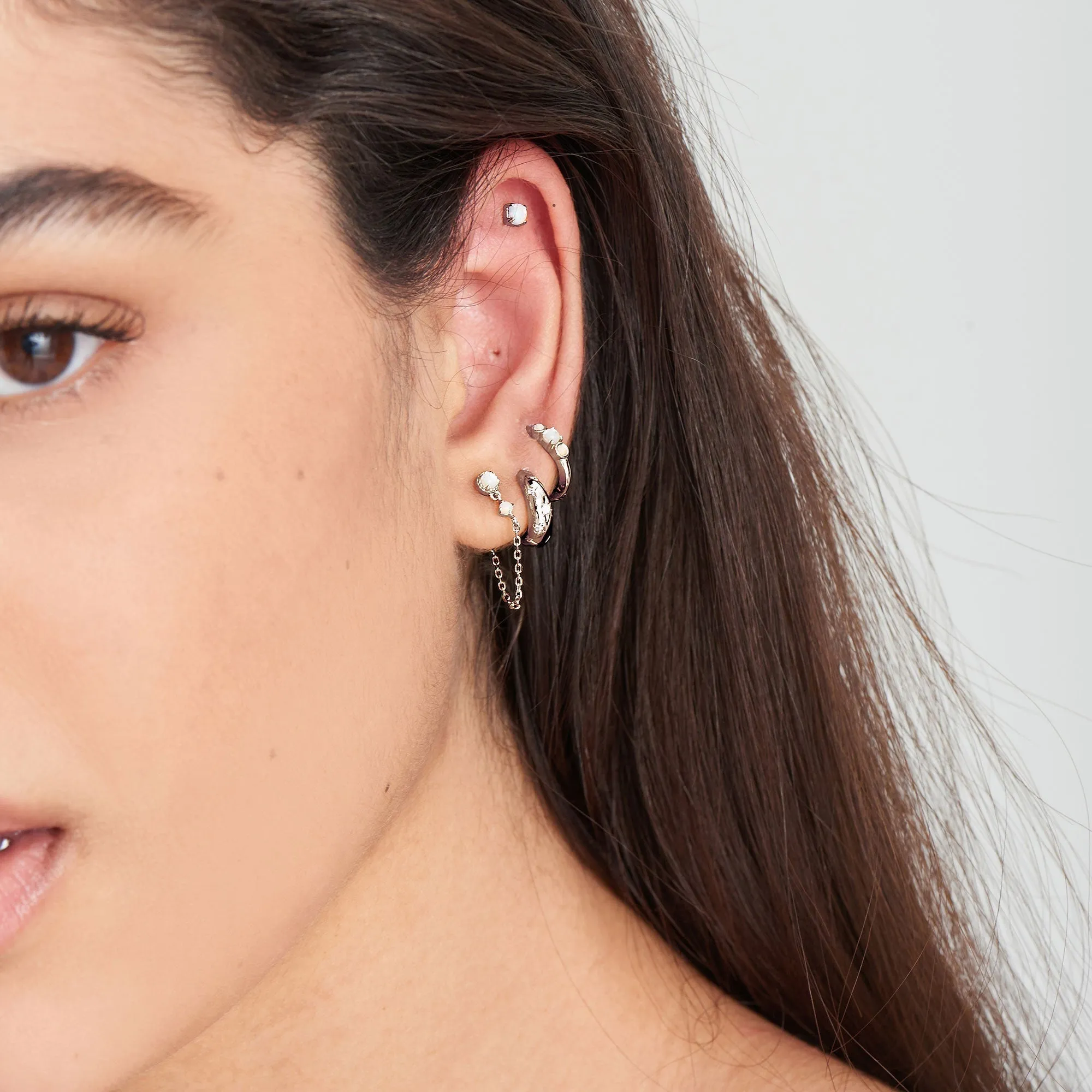 Ania Haie Silver Starry Kyoto Opal Huggie Hoop Earrings