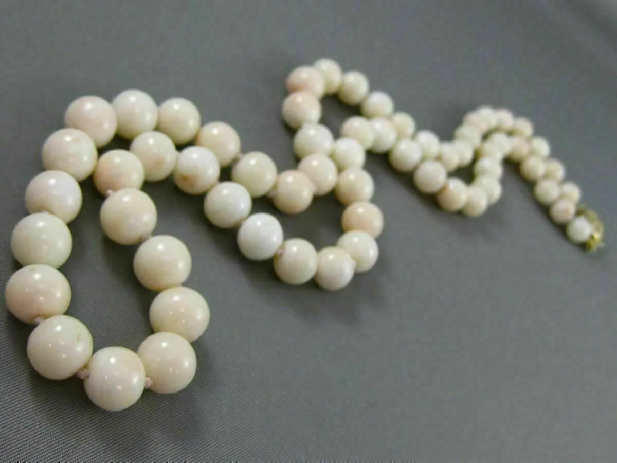 ANTIQUE AAA CORAL 14KT YELLOW GOLD FILIGREE GRADUATING BEADS NECKLACE #25035