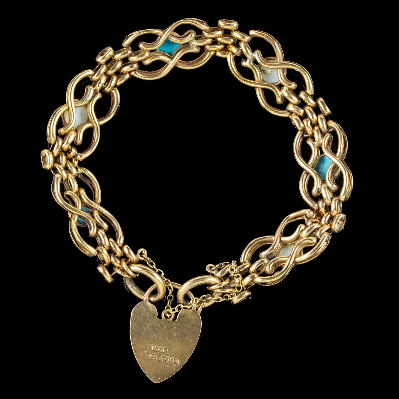 Antique Victorian Turquoise Pearl Gate Bracelet 9ct Gold