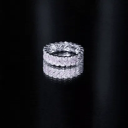 Baguette Lab Grown Pink Sapphire Braided Eternity Anniversary Band with Diamond