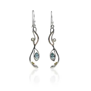 Banyan Blue Topaz and Pearl Drop Earrings