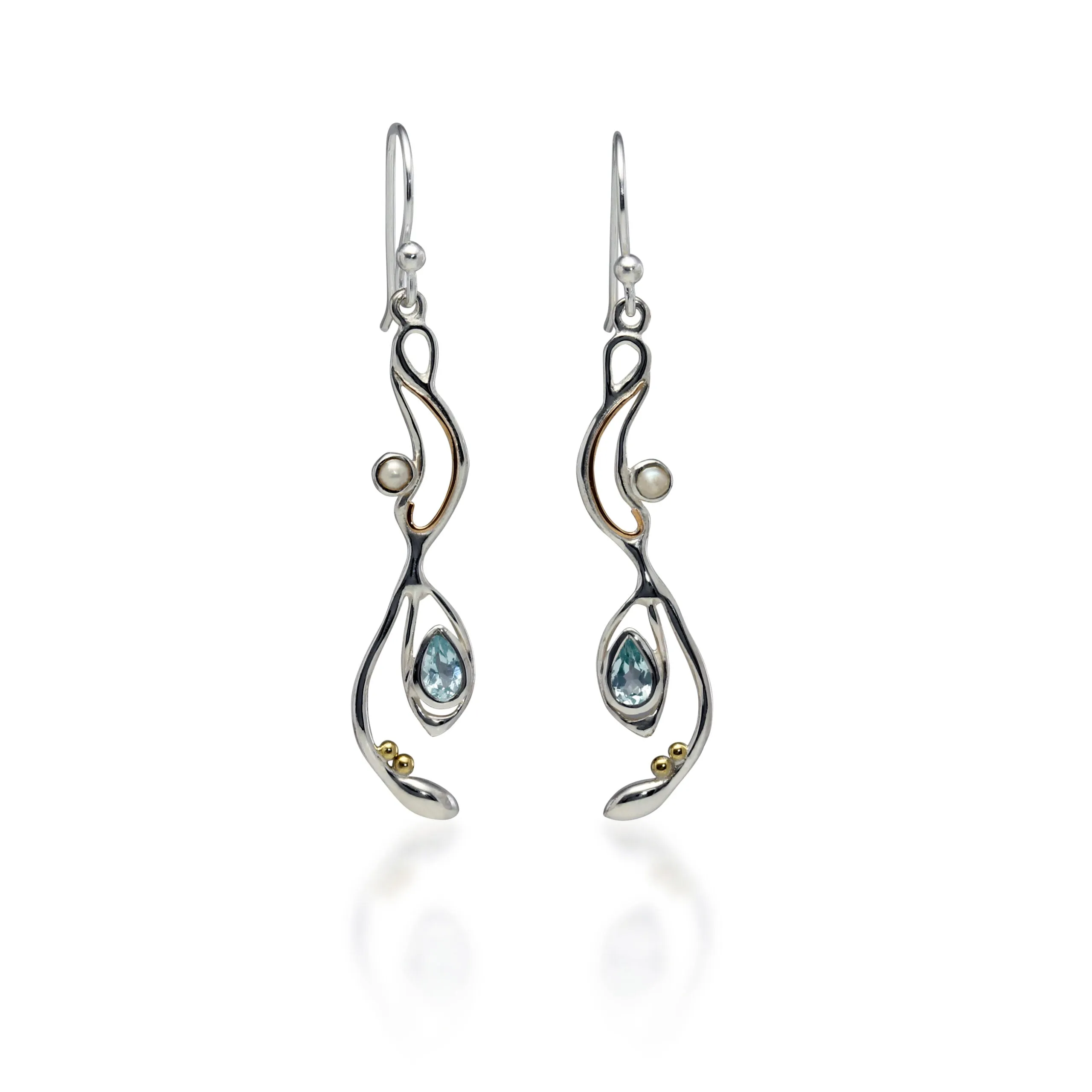 Banyan Blue Topaz and Pearl Drop Earrings