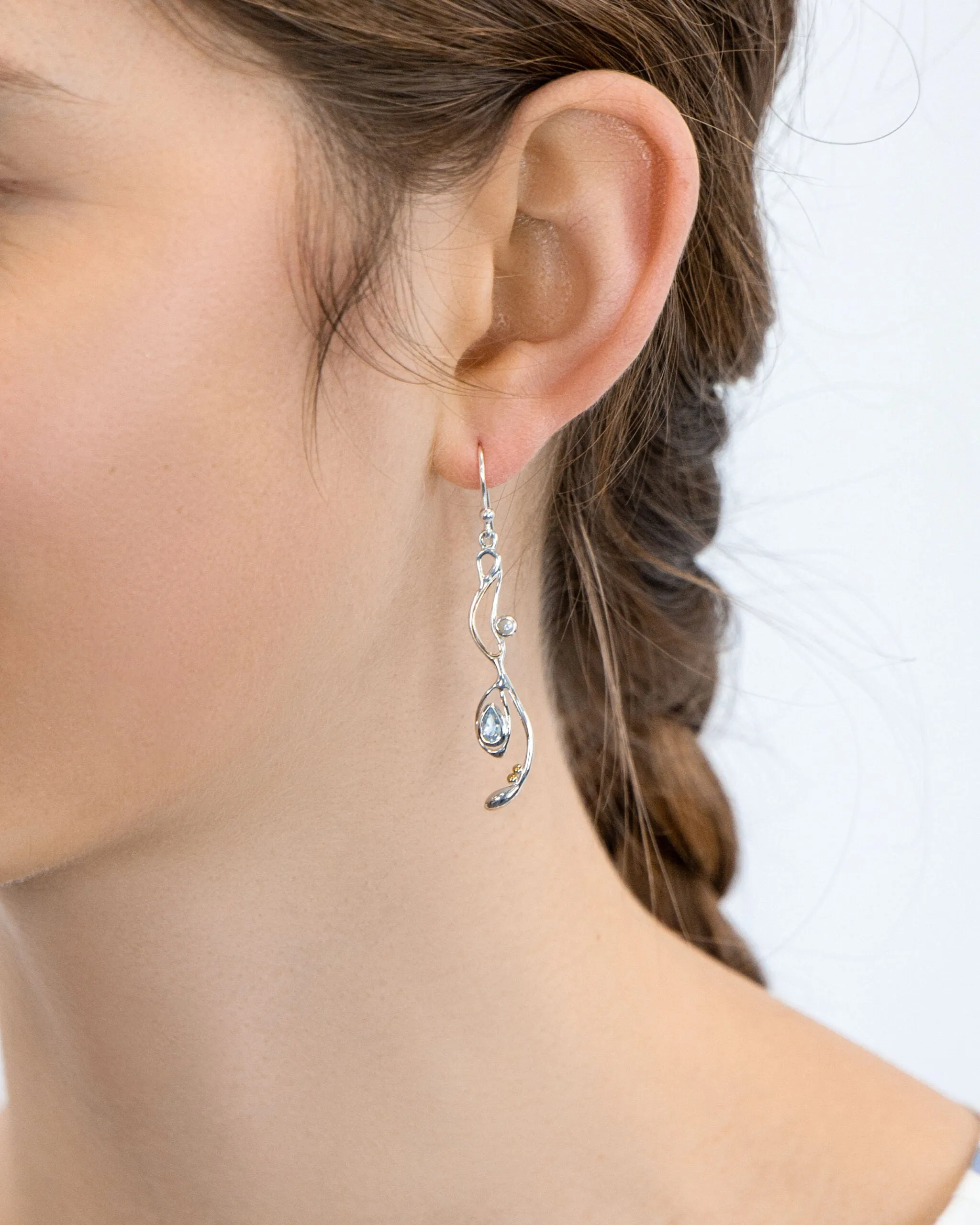 Banyan Blue Topaz and Pearl Drop Earrings