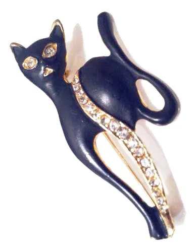 Black Cat Figural Pin Brooch - A Vintage Treasure with Sparkling Eyes
