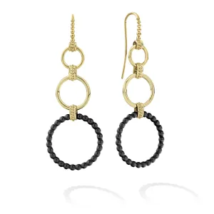 Black Caviar Three Gold and Ceramic Circle Drop Earrings