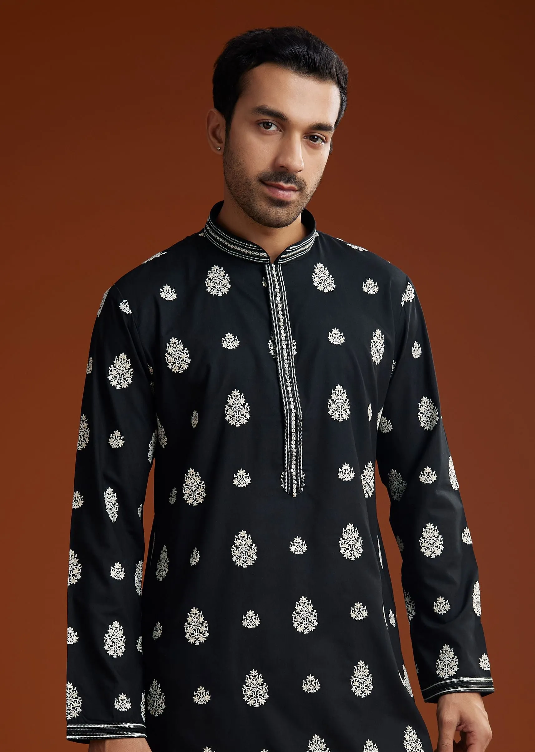 Black Chanderi Kurta Pant Set