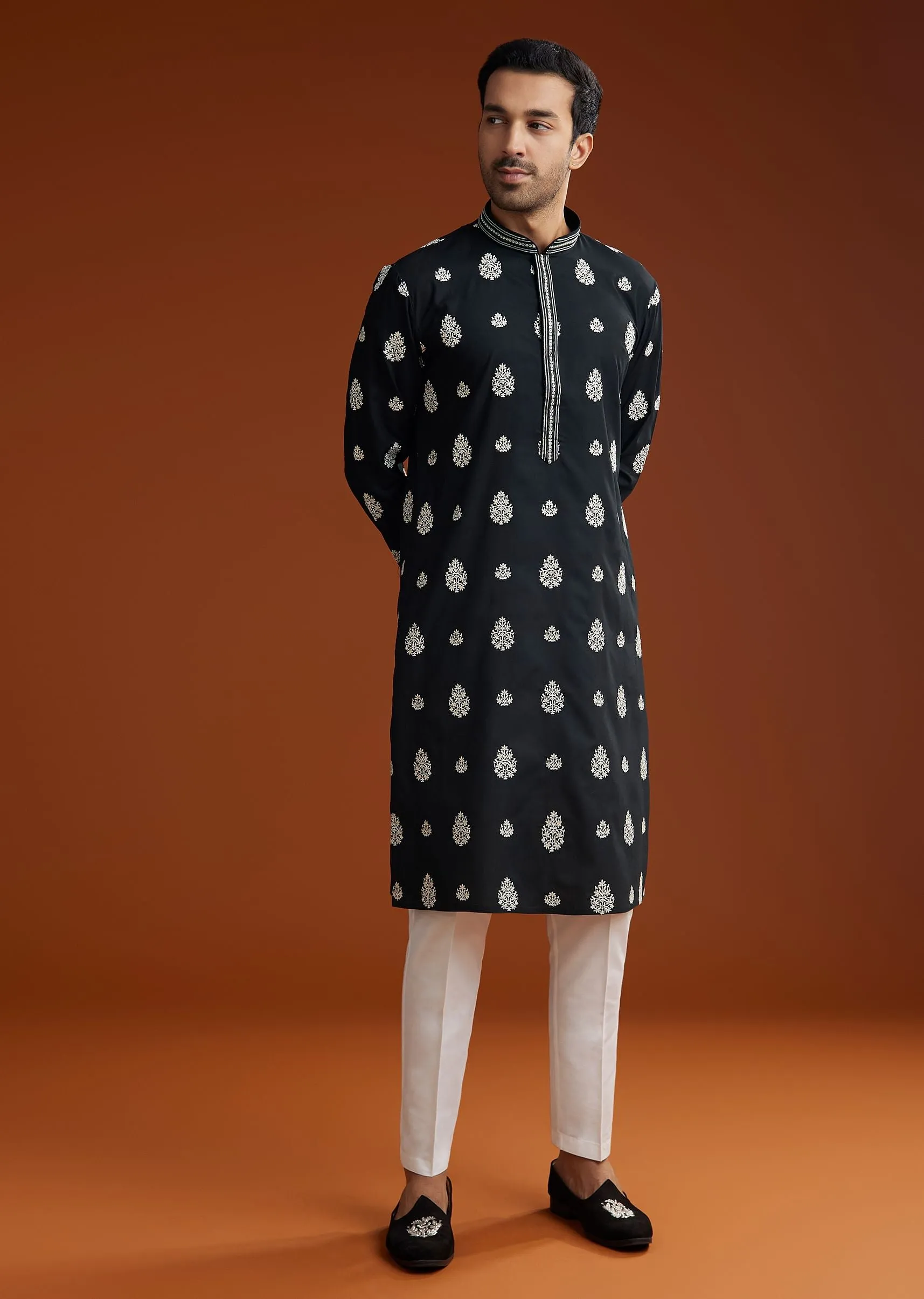 Black Chanderi Kurta Pant Set