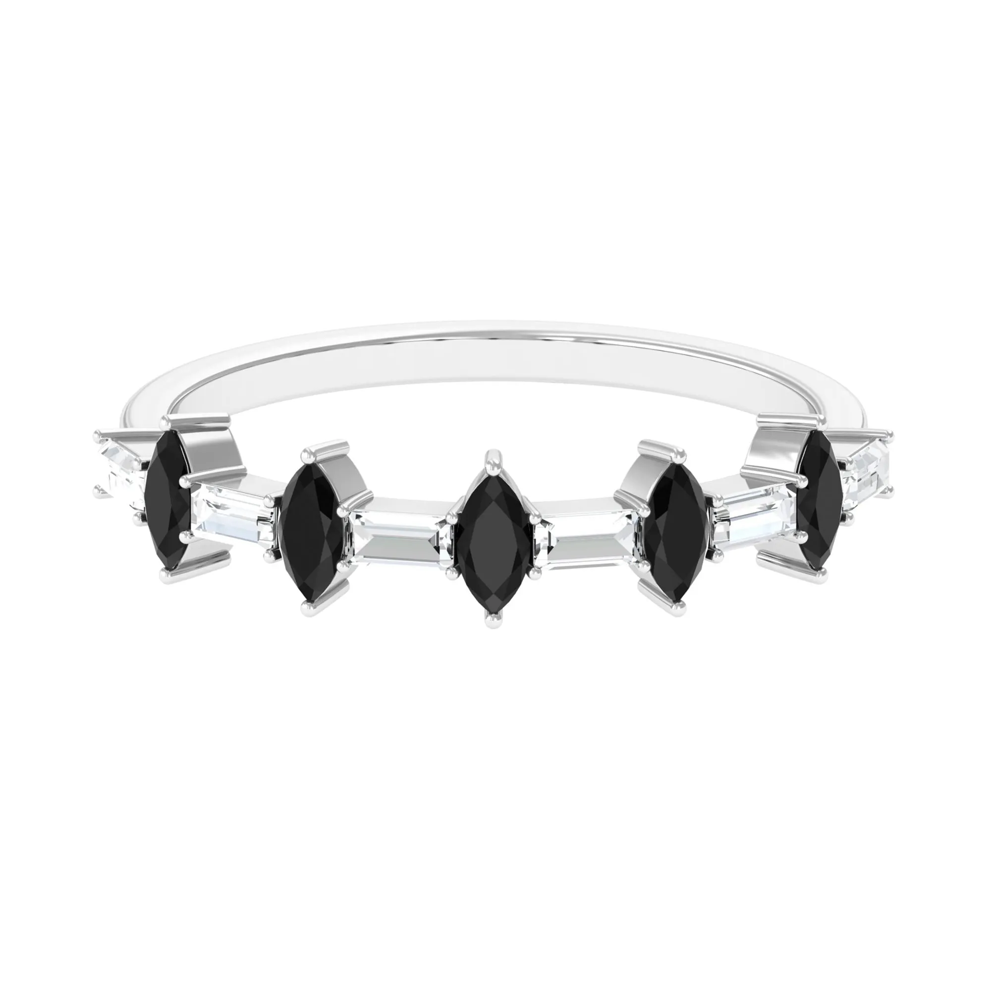 Black Onyx and Diamond Alternate Half Eternity Ring